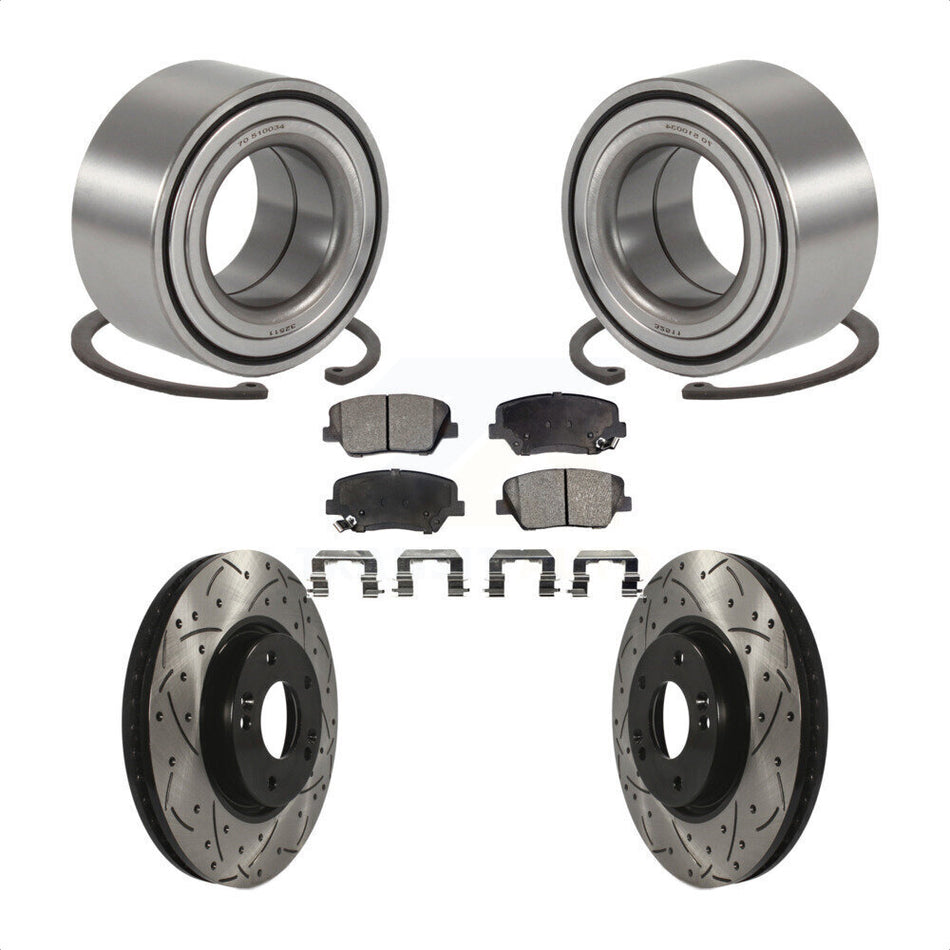 Front Wheel Bearing Coated Drilled Slotted Brake Rotor & Pads Kit For 2014-2015 Kia Rondo KBB-129796