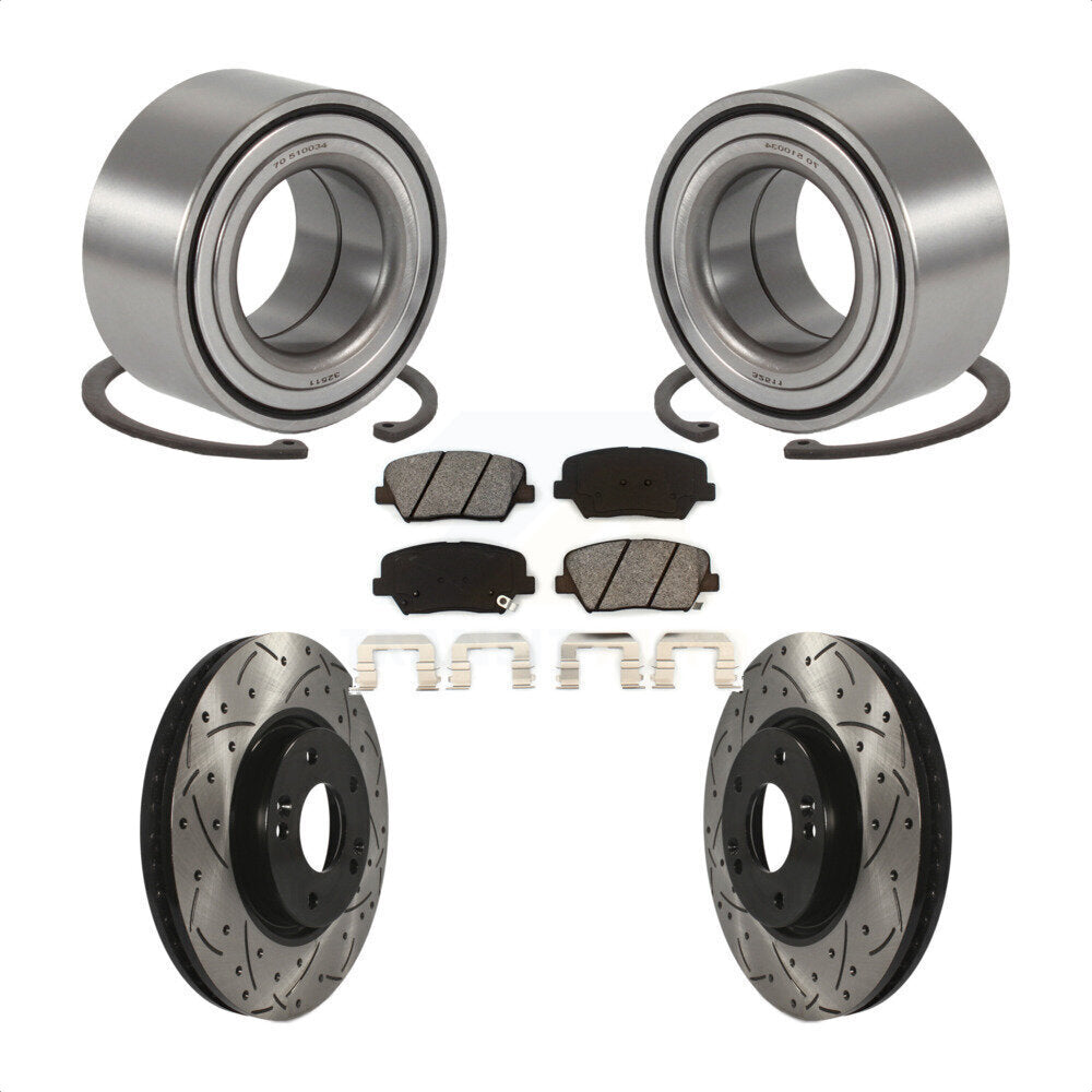 Front Wheel Bearing Coated Drilled Slotted Brake Rotor & Pads Kit For 2014-2015 Kia Rondo KBB-129800