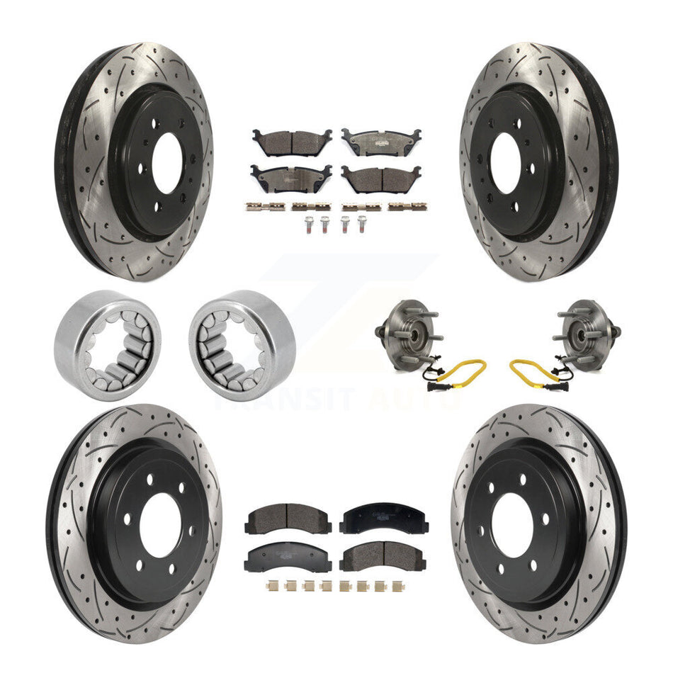 Front Rear Hub Bearings Coated Disc Brake Rotors And Pads Shoes Kit (10Pc) For Ford F-150 KBB-129806