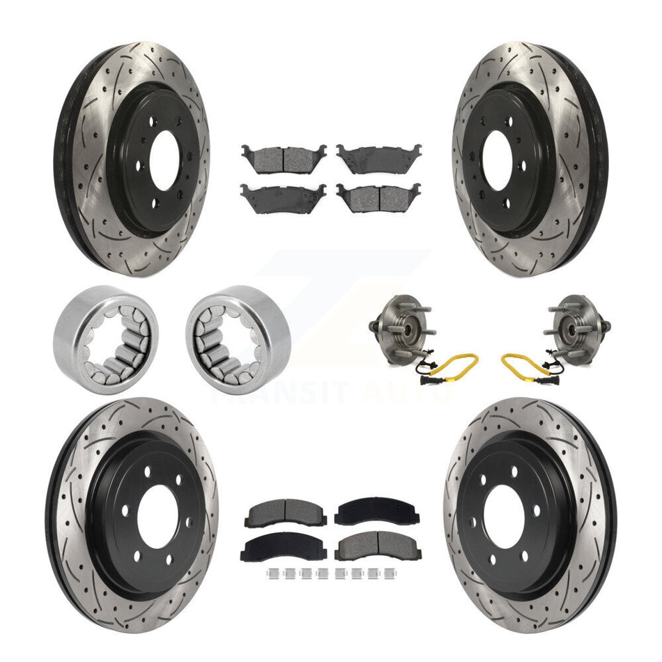 Front Rear Hub Bearings Coated Disc Brake Rotors And Pads Shoes Kit (10Pc) For Ford F-150 KBB-129820