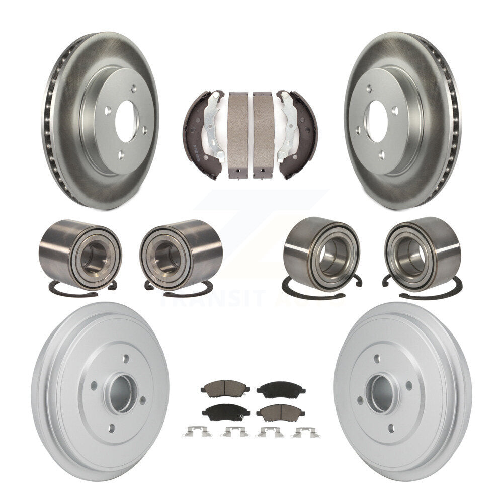 Front Rear Bearing Coated Brake Rotor And Pad Shoe Kit (10Pc) For Nissan Micra Versa Note KBB-129905