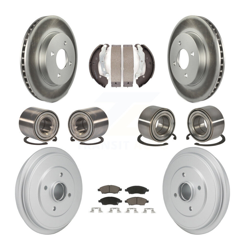 Front Rear Bearing Coated Brake Rotor And Pad Shoe Kit (10Pc) For Nissan Micra Versa Note KBB-129905