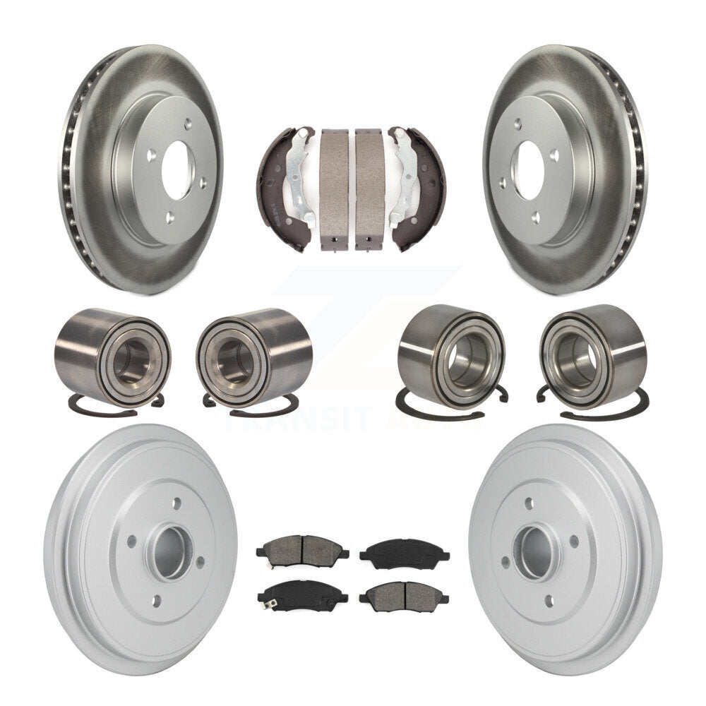 Front Rear Bearing Coated Brake Rotor And Pad Shoe Kit (10Pc) For Nissan Micra Versa Note KBB-129907