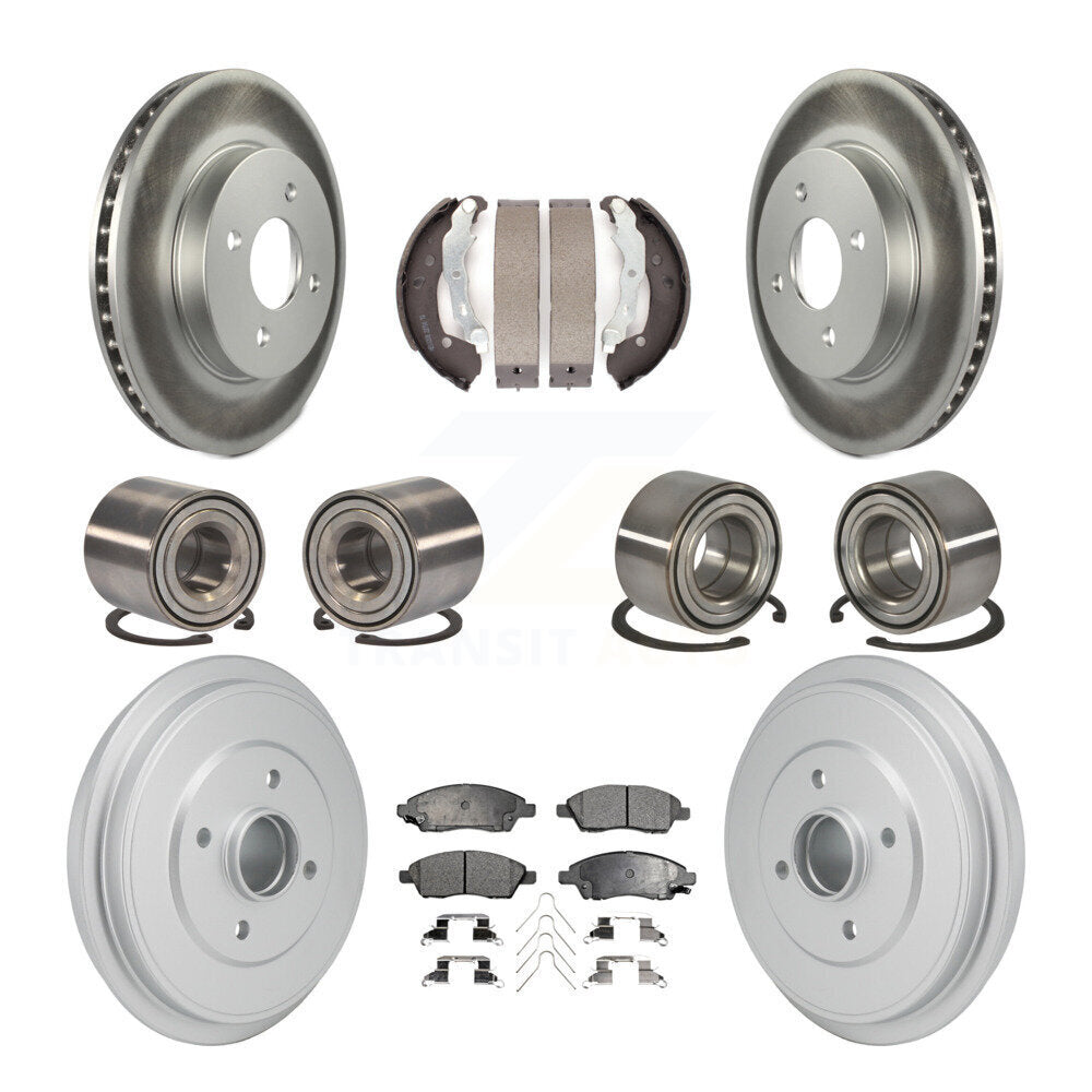 Front Rear Bearing Coated Brake Rotor And Pad Shoe Kit (10Pc) For Nissan Micra Versa Note KBB-129909