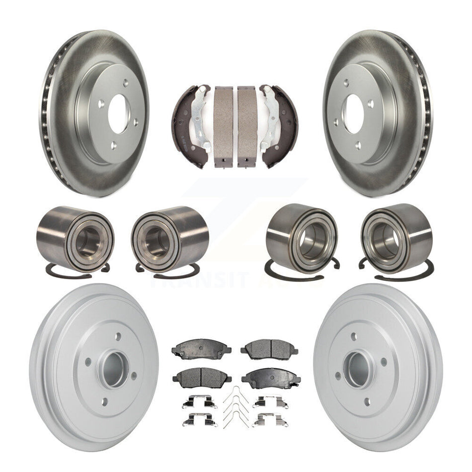 Front Rear Bearing Coated Brake Rotor And Pad Shoe Kit (10Pc) For Nissan Micra Versa Note KBB-129909