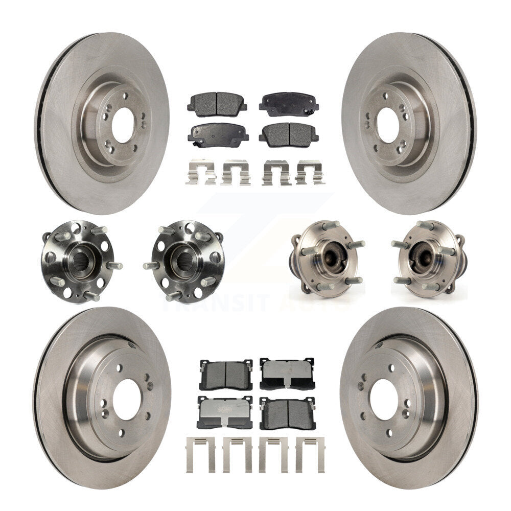 Front Rear Hub Bearings Disc Brake Rotors And Pads Kit (10Pc) For 2012-2016 Hyundai Equus KBB-129936