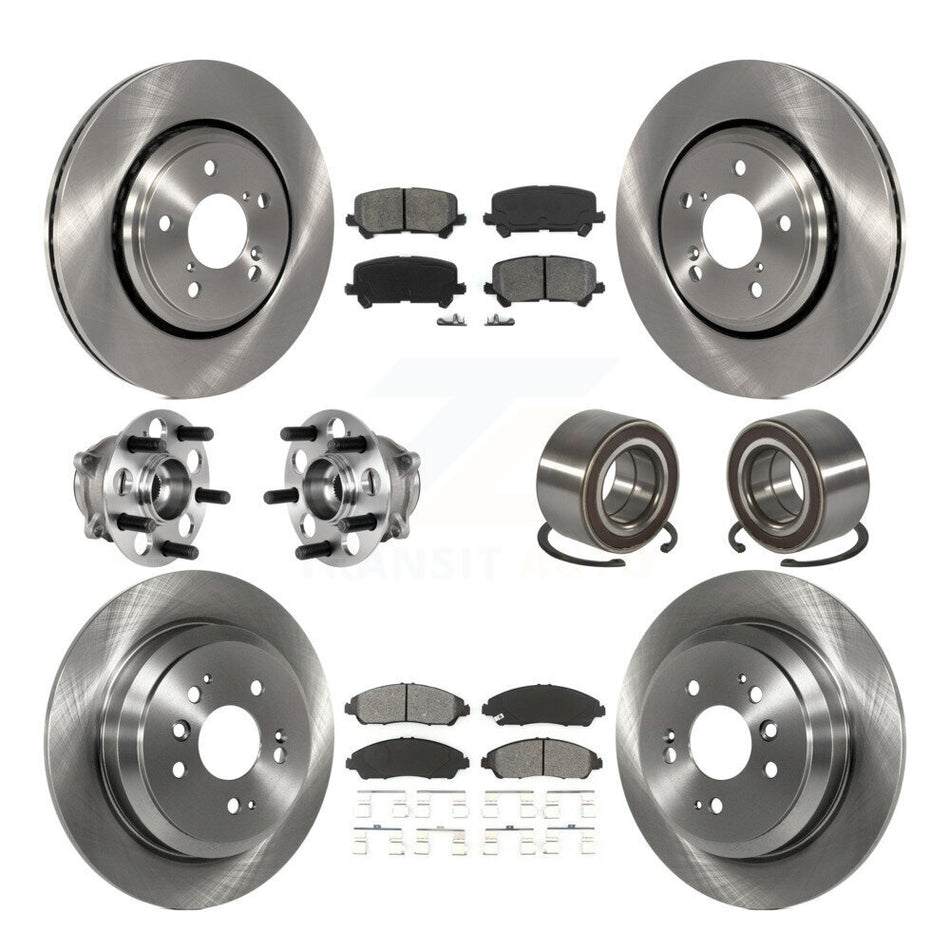 Front Rear Hub Bearing Disc Brake Rotor And Pads Kit (10Pc) For 2016-2022 Honda Pilot AWD KBB-130445