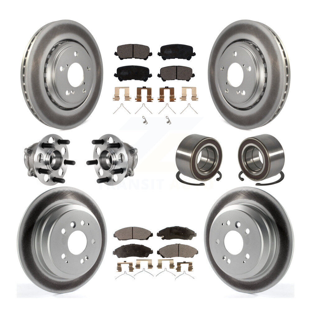 Front Rear Hub Bearing Coated Brake Rotor & Pads Kit (10Pc) For 2016-2022 Honda Pilot AWD KBB-130463