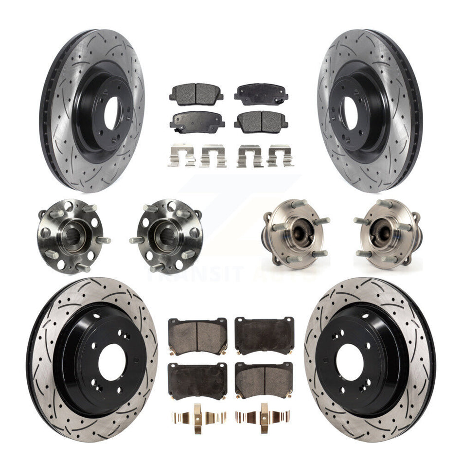 Front Rear Hub Bearing Coated Disc Brake Rotor And Pads Kit (10Pc) For 2011 Hyundai Equus KBB-130493