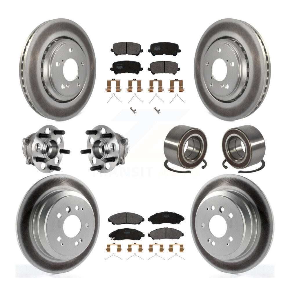 Front Rear Hub Bearing Coated Brake Rotor & Pads Kit (10Pc) For 2016-2022 Honda Pilot AWD KBB-130520