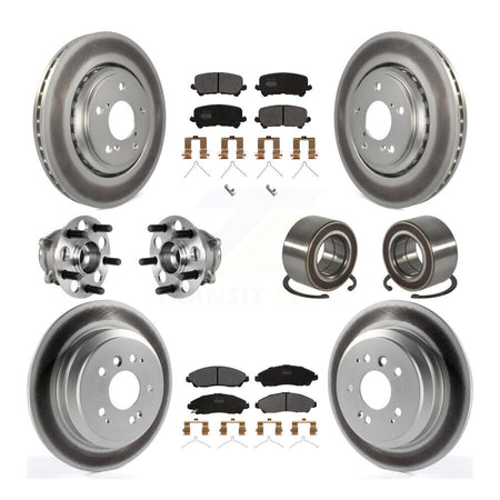 Front Rear Hub Bearing Coated Brake Rotor & Pads Kit (10Pc) For 2016-2022 Honda Pilot AWD KBB-130520