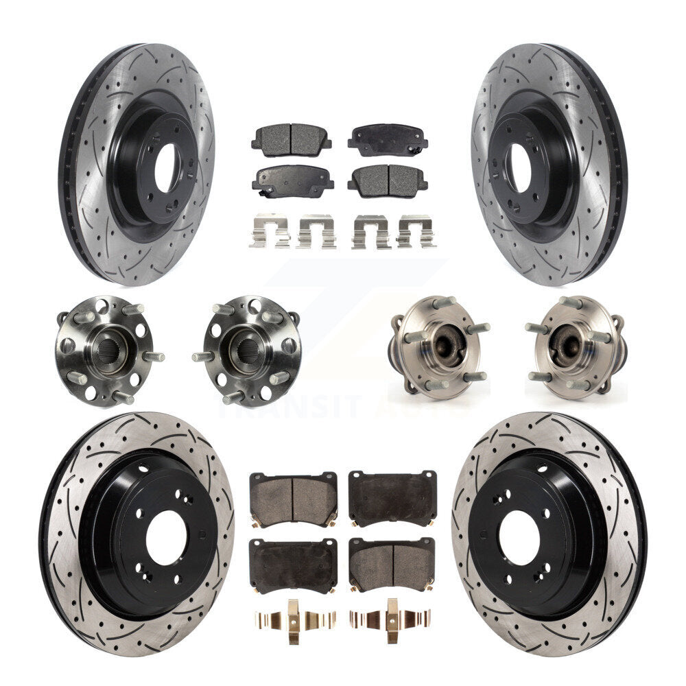 Front Rear Hub Bearing Coated Disc Brake Rotor And Pads Kit (10Pc) For 2011 Hyundai Equus KBB-130544