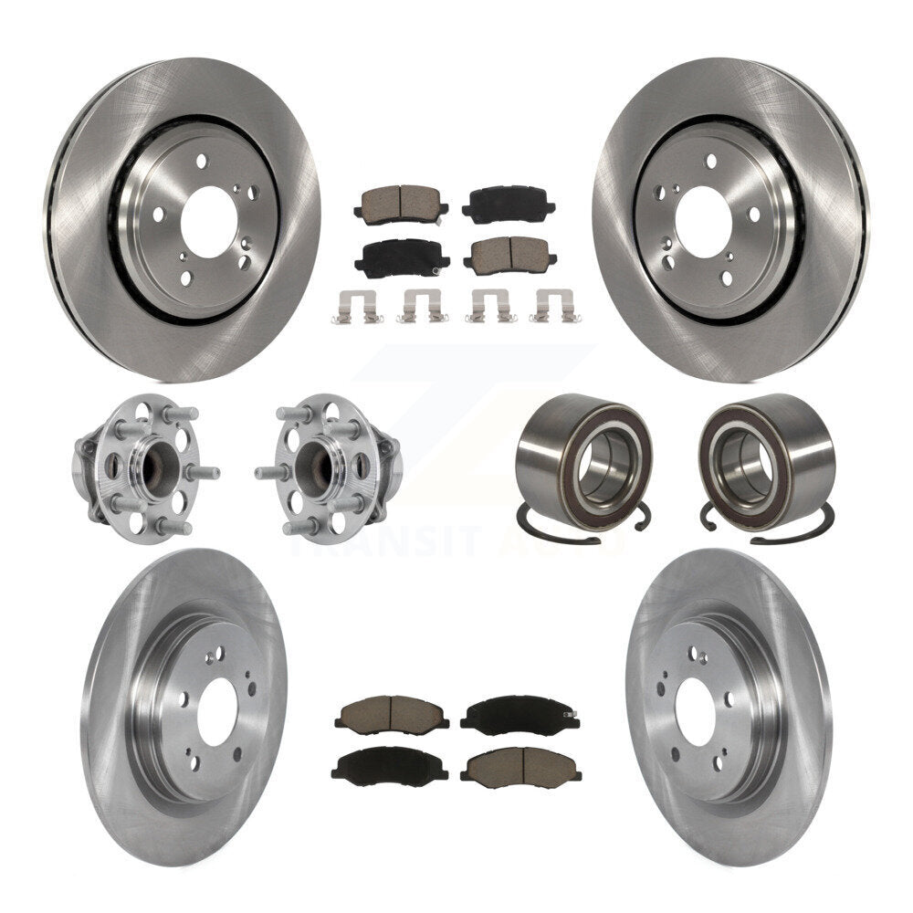 Front Rear Hub Bearings Disc Brake Rotors And Pads Kit (10Pc) For 2018-2023 Honda Odyssey KBB-130551