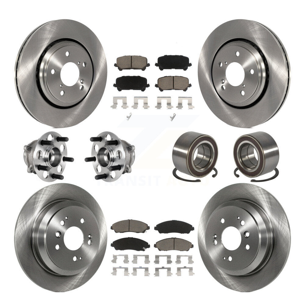 Front Rear Hub Bearing Disc Brake Rotor And Pads Kit (10Pc) For 2016-2022 Honda Pilot AWD KBB-130555