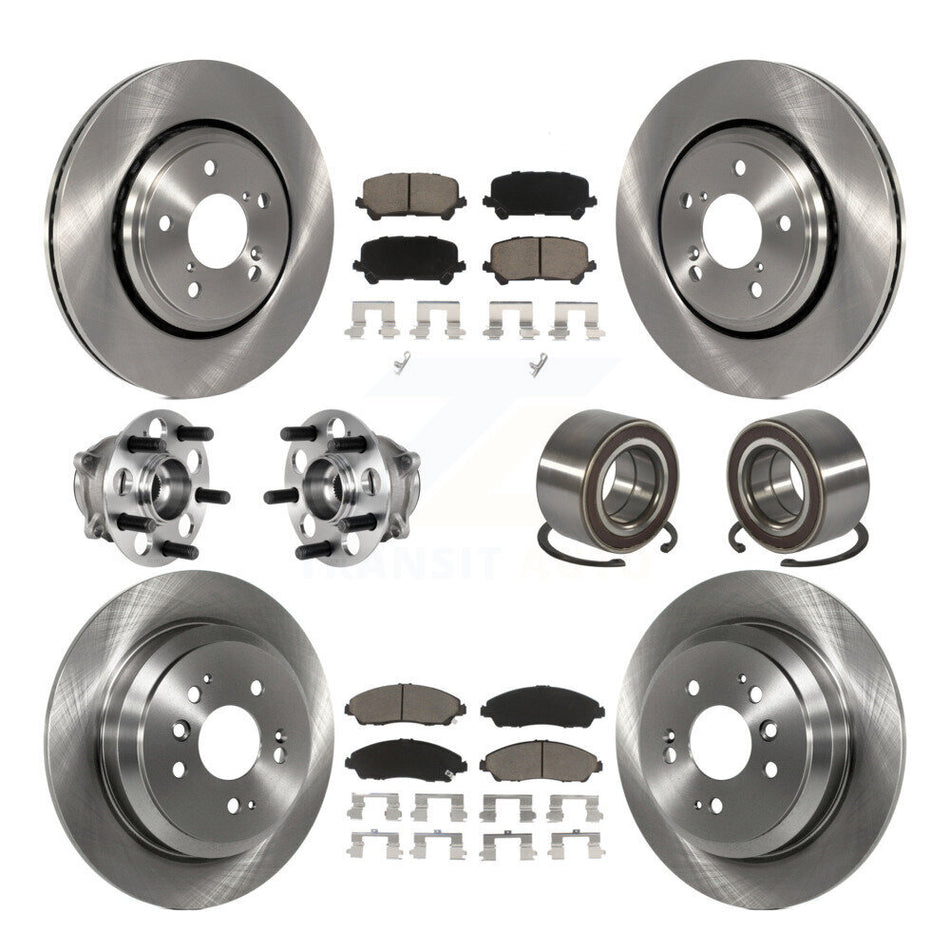 Front Rear Hub Bearing Disc Brake Rotor And Pads Kit (10Pc) For 2016-2022 Honda Pilot AWD KBB-130555