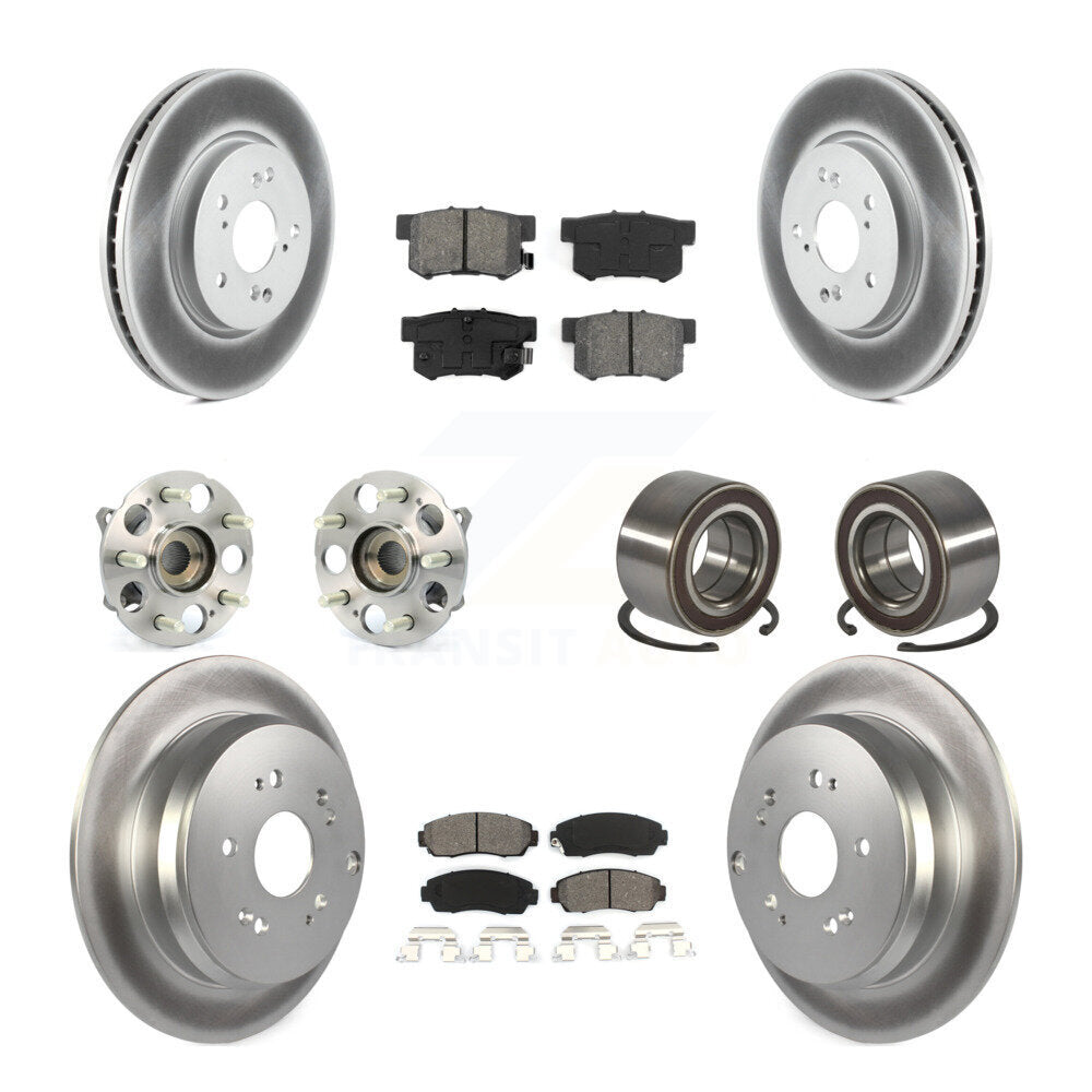 Front Rear Hub Bearing Assembly Coated Disc Brake Rotor And Pads Kit (10Pc) For Acura RDX KBB-130569