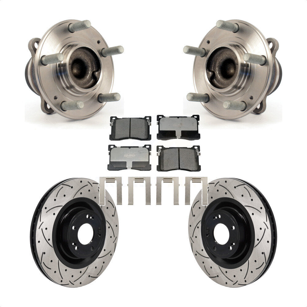 Front Hub Bearing Assembly Drilled Slot Brake Rotor & Pad Kit For 2012-2016 Hyundai Equus KBB-130662