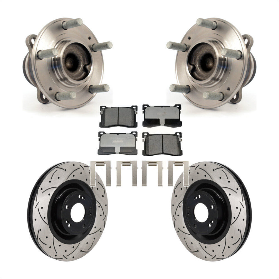Front Hub Bearing Assembly Drilled Slot Brake Rotor & Pad Kit For 2012-2016 Hyundai Equus KBB-130662