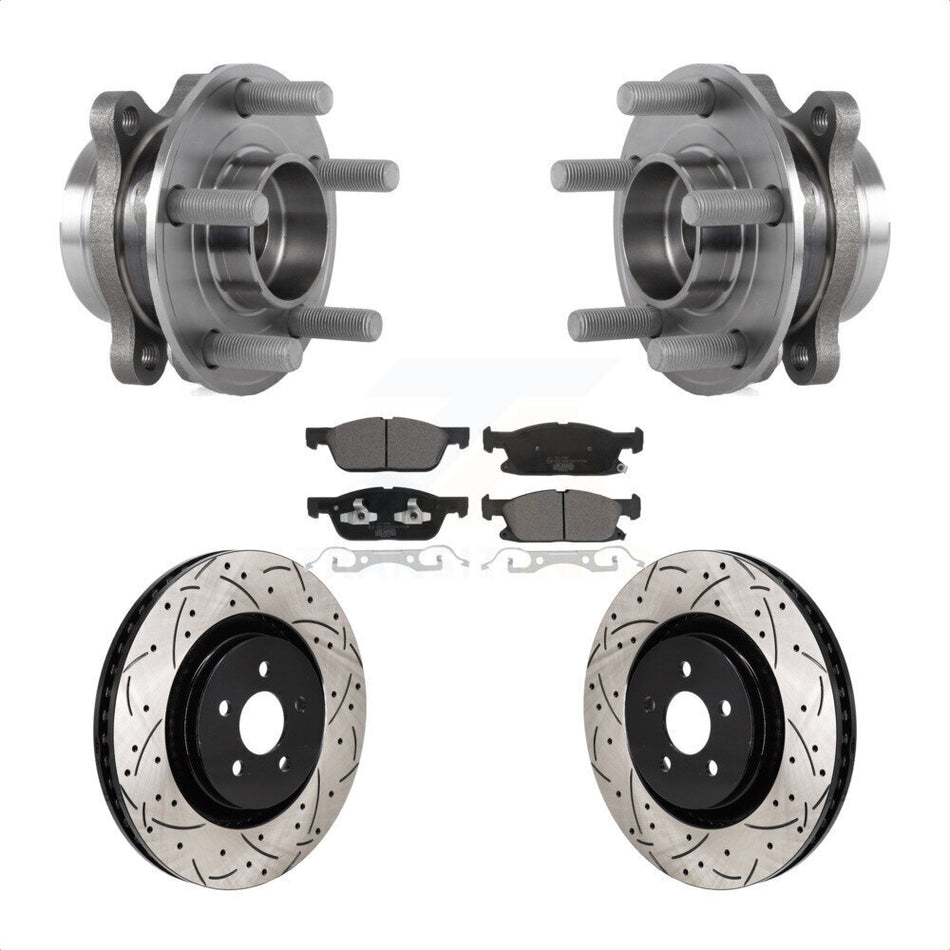 Front Hub Bearing Drill Slot Brake Rotor Pads Kit For Ford Edge With Red Painted Calipers KBB-130672