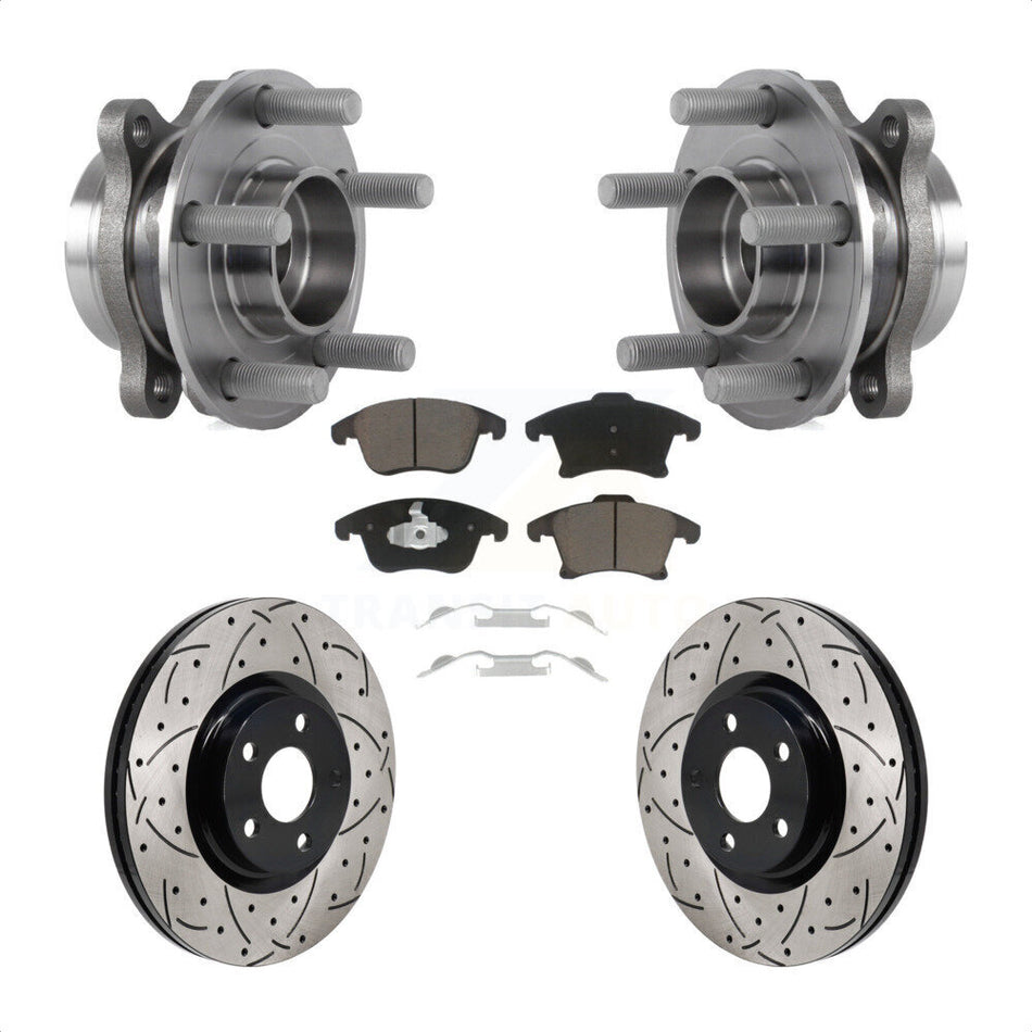 Front Hub Bearing Assembly Drill Slot Brake Rotor Pads Kit For 2017-2020 Lincoln MKZ 2.0L KBB-130720
