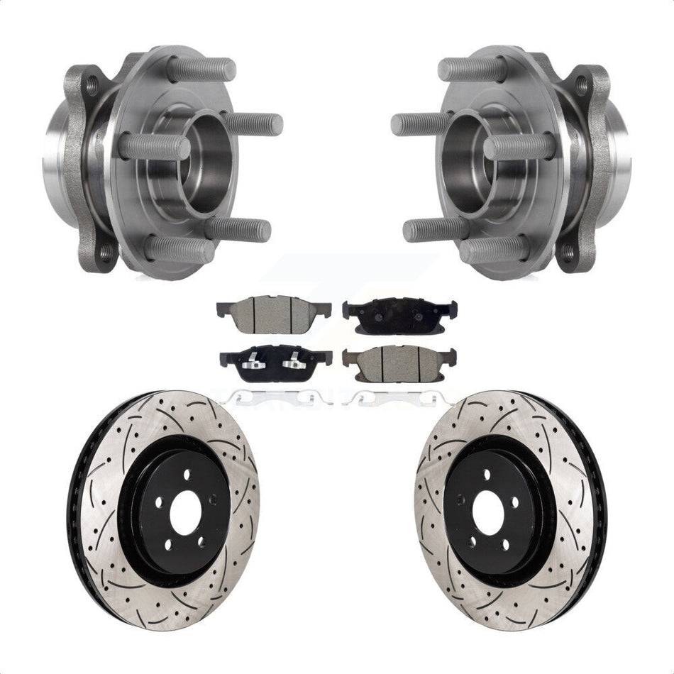 Front Hub Bearing Drill Slot Brake Rotor Pads Kit For Ford Edge With Red Painted Calipers KBB-130721