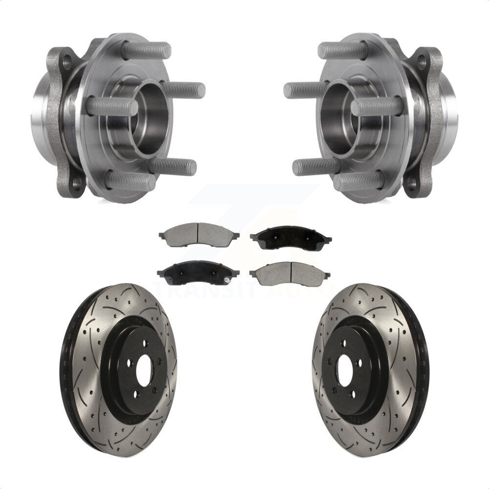 Front Hub Bearing Assembly Coated Drilled Slot Brake Rotor & Pad Kit For Lincoln Nautilus KBB-130722