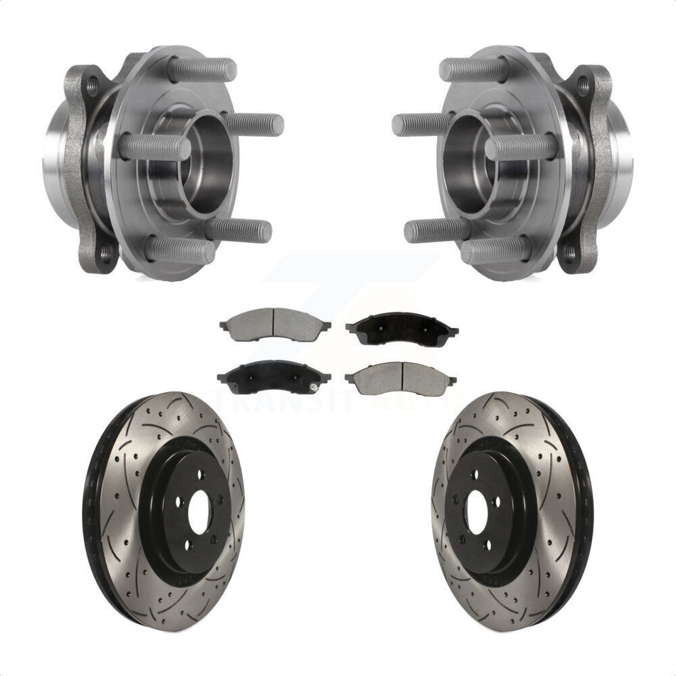 Front Hub Bearing Assembly Coated Drilled Slot Brake Rotor & Pad Kit For Lincoln Nautilus KBB-130722