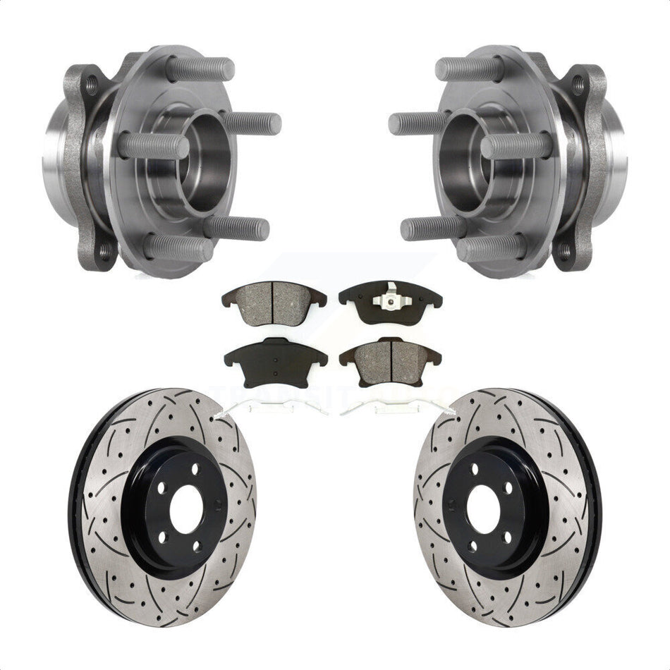 Front Hub Bearing Assembly Drill Slot Brake Rotor Pads Kit For 2017-2020 Lincoln MKZ 2.0L KBB-130729