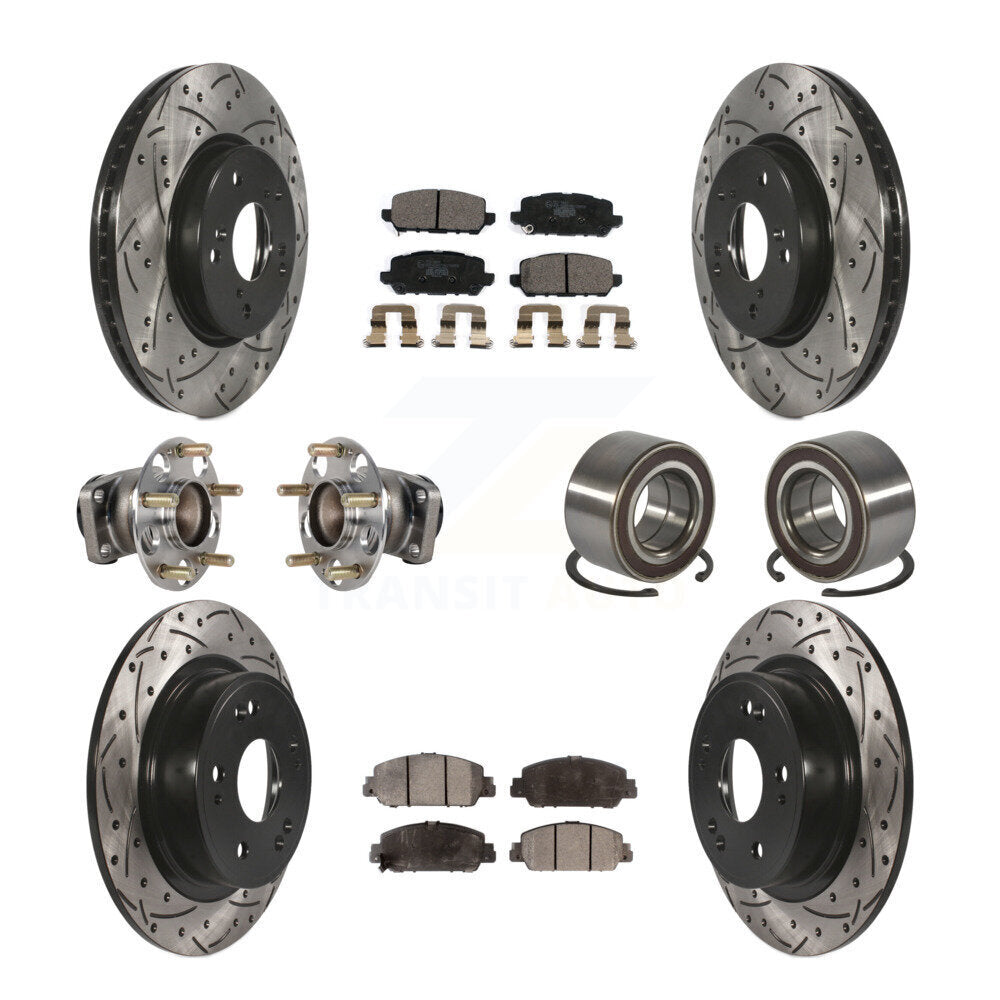 Front Rear Hub Bearing Coated Brake Rotor And Pad Kit (10Pc) For 2016-2022 Honda HR-V FWD KBB-130737