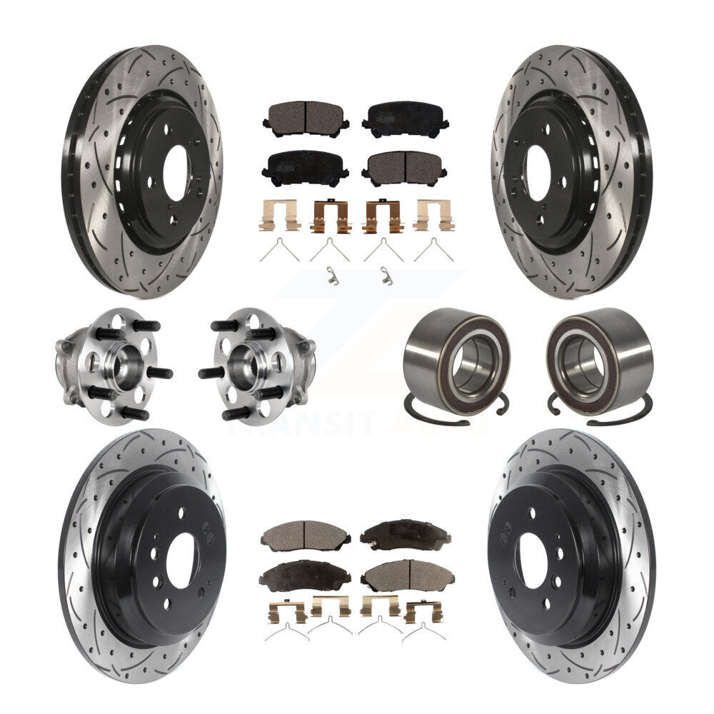Front Rear Hub Bearing Coated Brake Rotor & Pads Kit (10Pc) For 2016-2022 Honda Pilot AWD KBB-130738