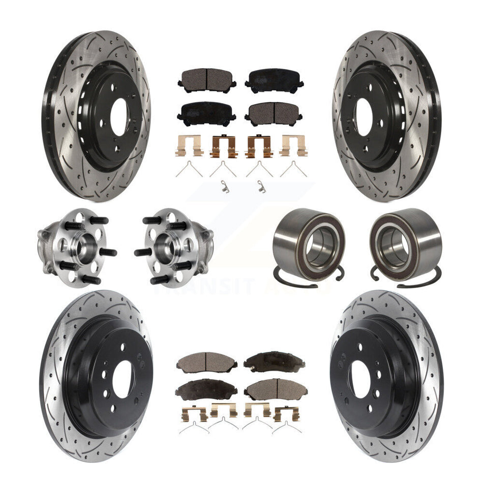 Front Rear Hub Bearing Coated Brake Rotor & Pads Kit (10Pc) For 2016-2022 Honda Pilot AWD KBB-130738