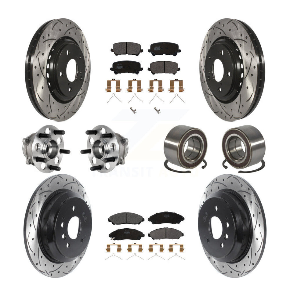 Front Rear Hub Bearing Coated Brake Rotor & Pads Kit (10Pc) For 2016-2022 Honda Pilot AWD KBB-130744