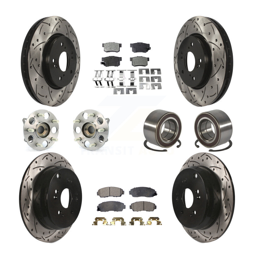 Front Rear Hub Bearing Assembly Coated Disc Brake Rotor And Pads Kit (10Pc) For Acura RDX KBB-130748