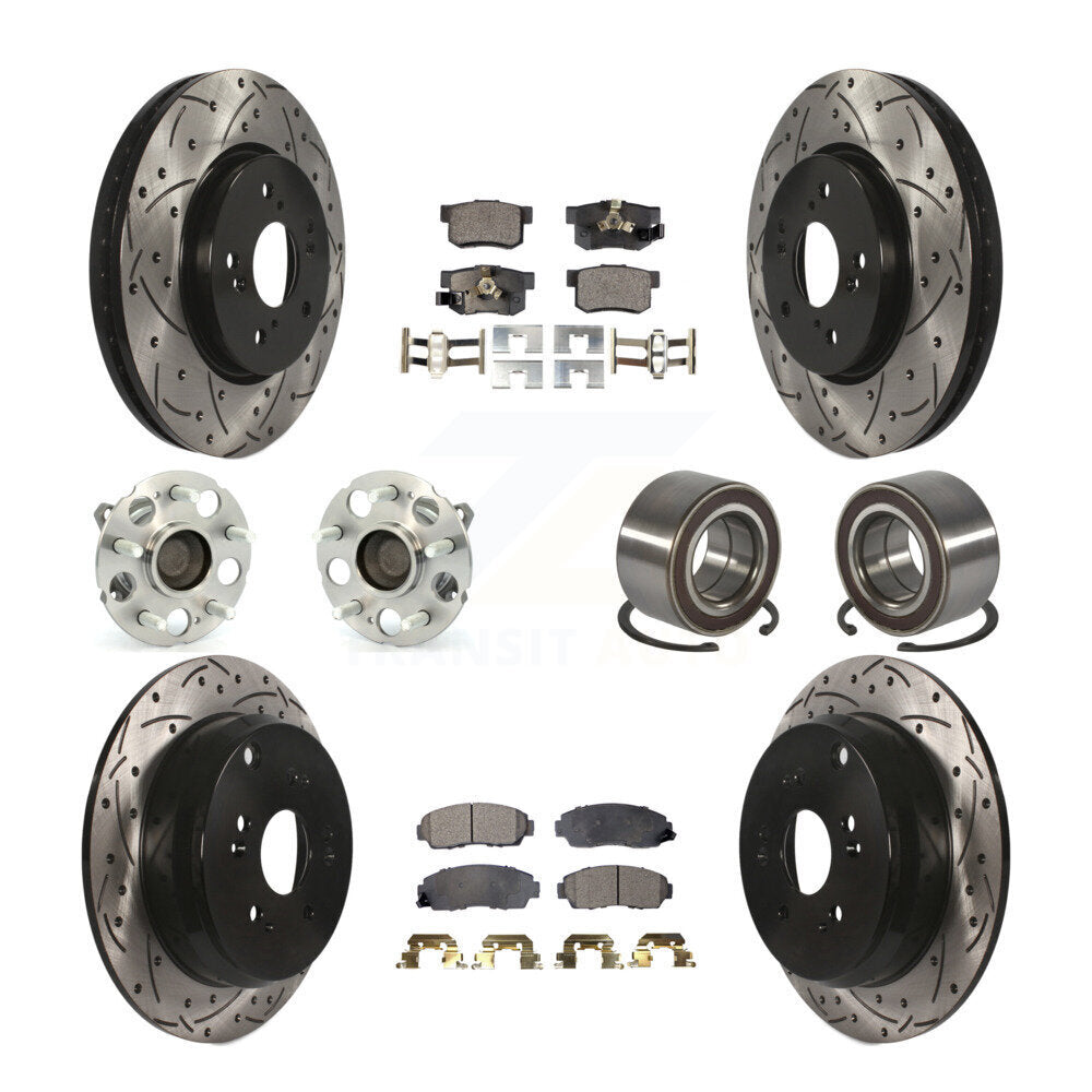Front Rear Hub Bearing Coated Brake Rotor And Pad Kit (10Pc) For 2007-2011 Honda CR-V FWD KBB-130749