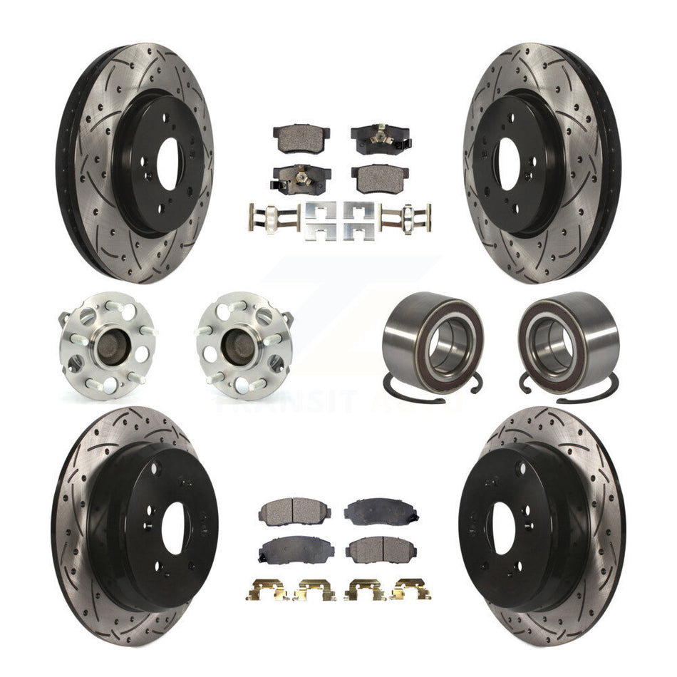 Front Rear Hub Bearing Coated Brake Rotor And Pad Kit (10Pc) For 2007-2011 Honda CR-V FWD KBB-130749