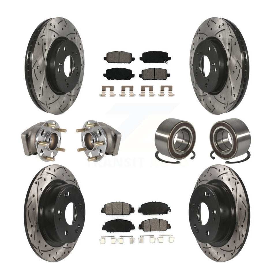 Front Rear Hub Bearing Coated Brake Rotor And Pad Kit (10Pc) For 2016-2022 Honda HR-V AWD KBB-130754