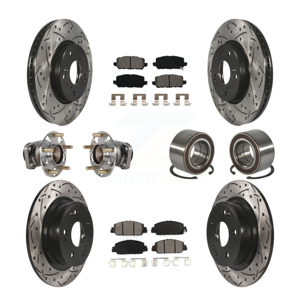 Front Rear Hub Bearing Coated Brake Rotor And Pad Kit (10Pc) For 2016-2022 Honda HR-V FWD KBB-130755
