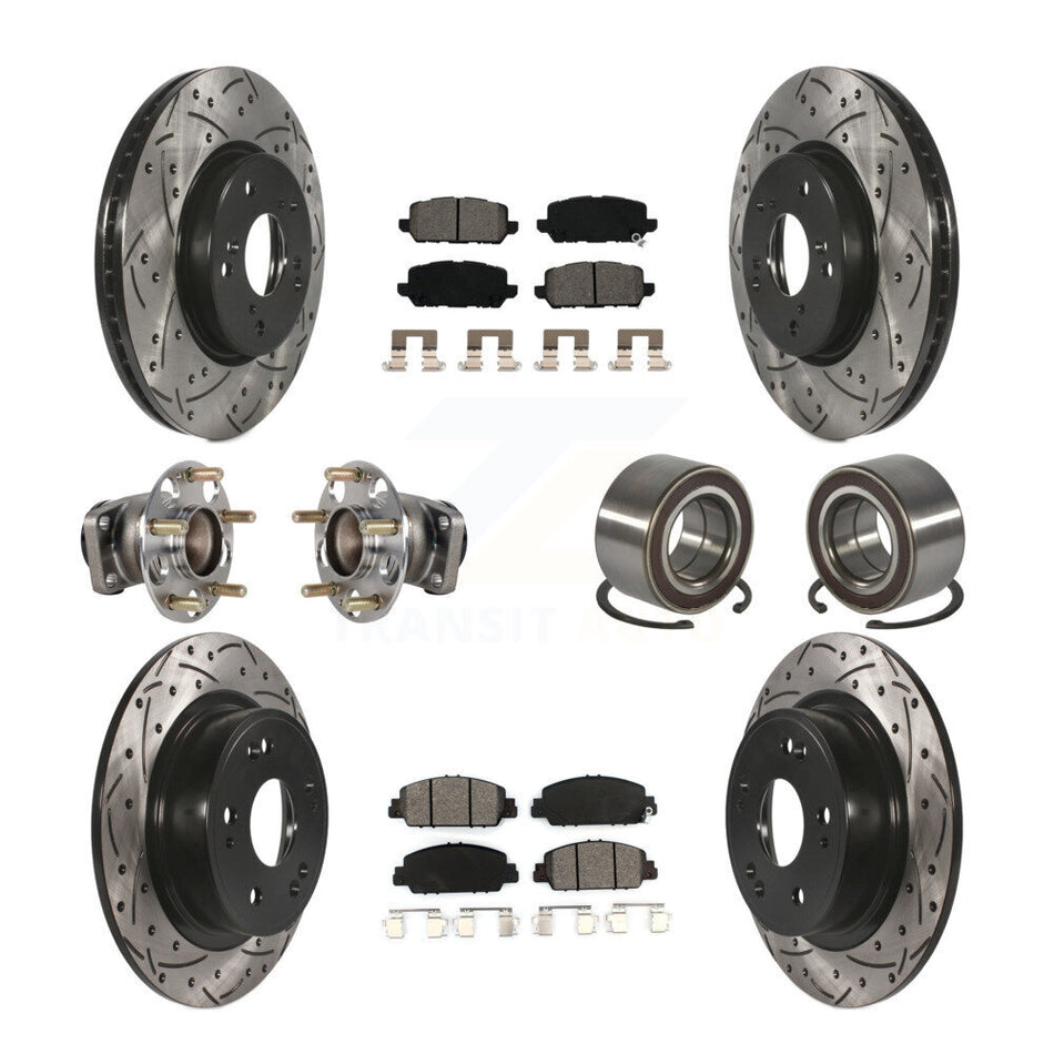 Front Rear Hub Bearing Coated Brake Rotor And Pad Kit (10Pc) For 2016-2022 Honda HR-V FWD KBB-130755