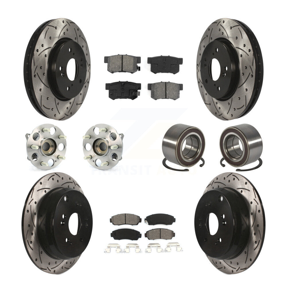 Front Rear Hub Bearing Assembly Coated Disc Brake Rotor And Pads Kit (10Pc) For Acura RDX KBB-130758