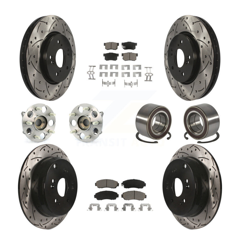 Front Rear Hub Bearing Coated Disc Brake Rotors And Ceramic Pads Kit (10Pc) For Acura RDX KBB-130761