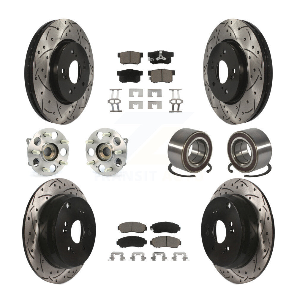 Front Rear Hub Bearing Coated Disc Brake Rotor & Pads Kit (10Pc) For Honda CR-V Acura RDX KBB-130762