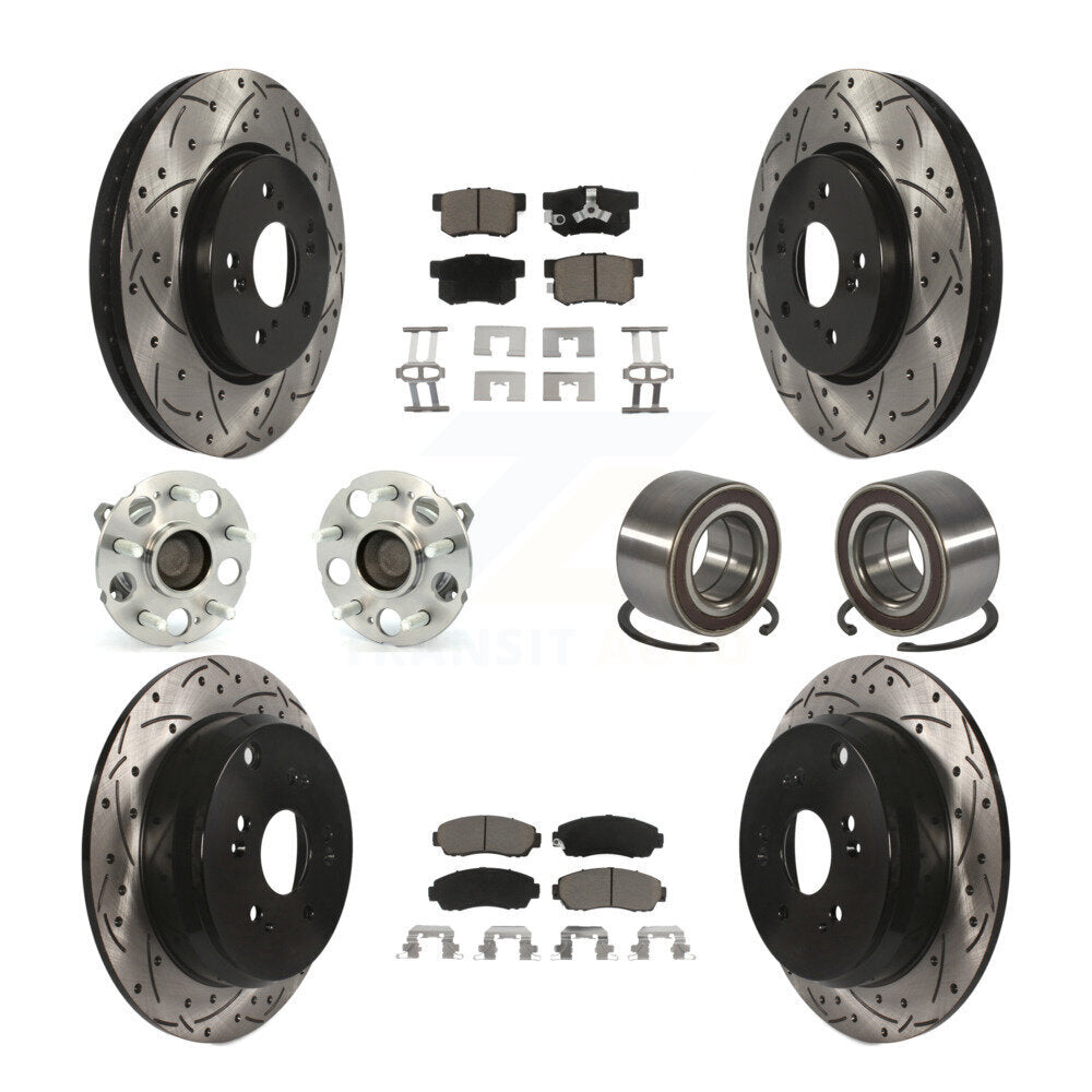 Front Rear Hub Bearing Coated Brake Rotor And Pad Kit (10Pc) For 2007-2011 Honda CR-V FWD KBB-130763