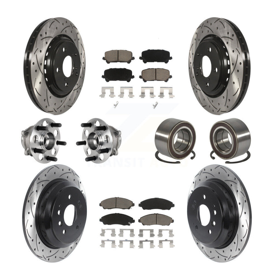 Front Rear Hub Bearing Coated Brake Rotor & Pads Kit (10Pc) For 2016-2022 Honda Pilot AWD KBB-130764