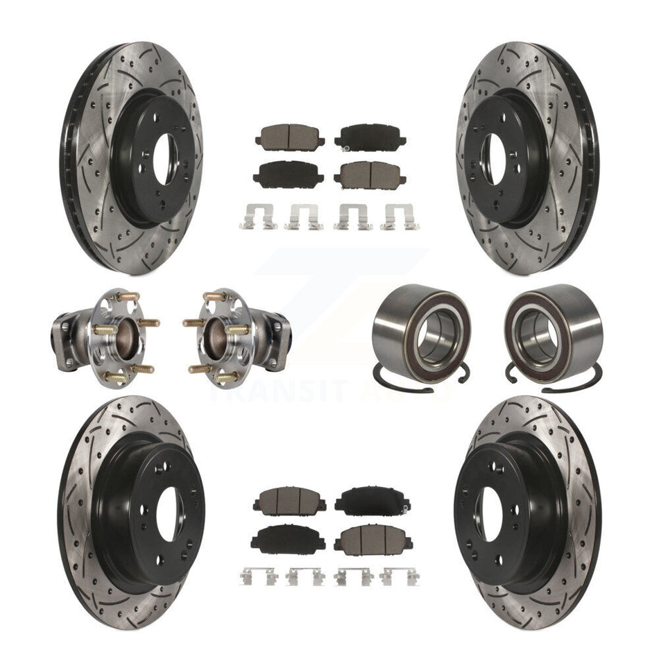 Front Rear Hub Bearing Coated Brake Rotor And Pad Kit (10Pc) For 2016-2022 Honda HR-V FWD KBB-130766