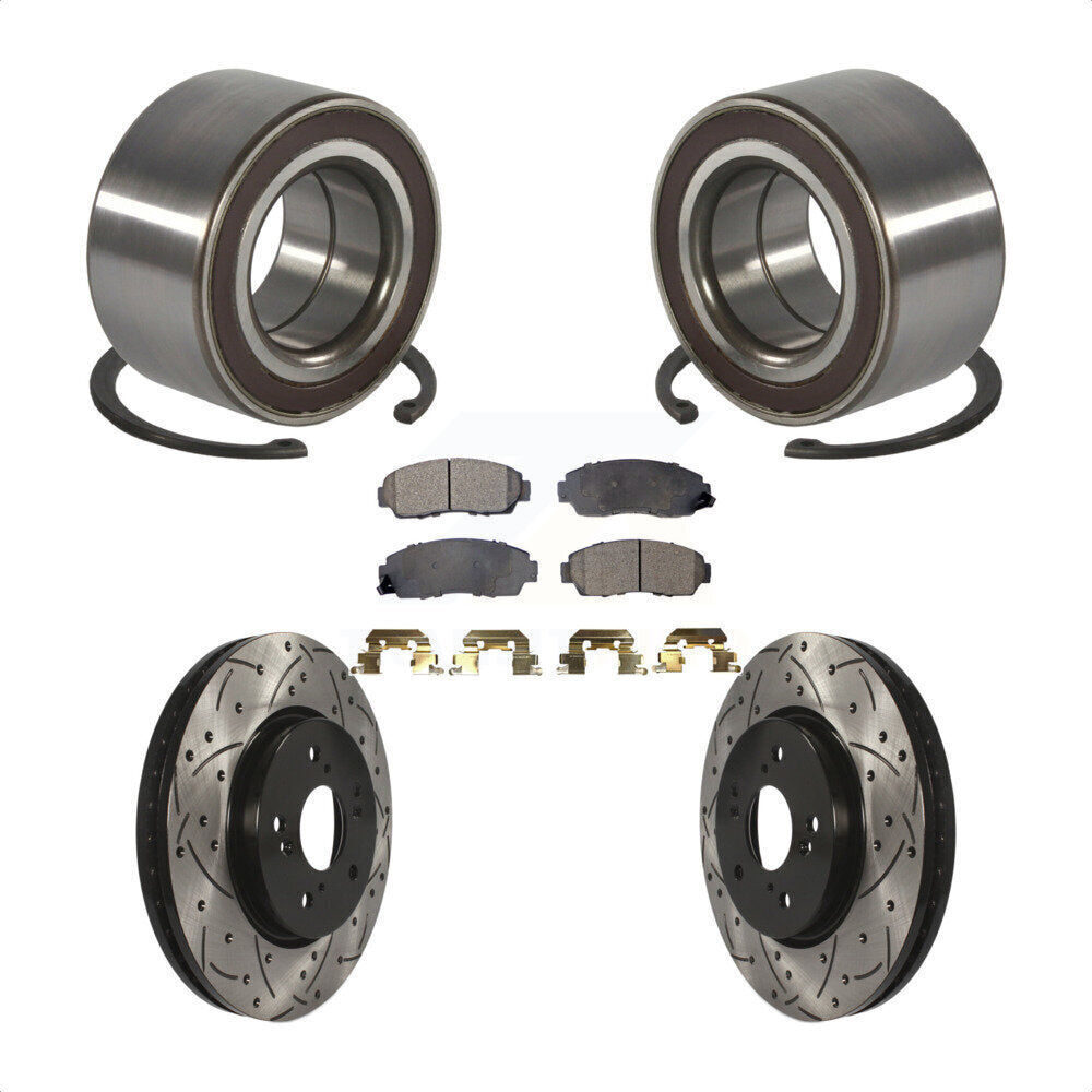 Front Wheel Bearing Coated Drilled Slotted Brake Rotor & Pad Kit For Honda CR-V Acura RDX KBB-130771