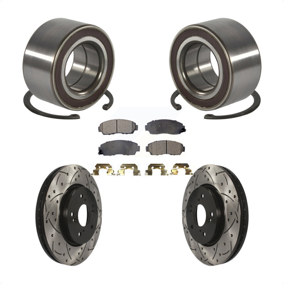 Front Wheel Bearing Coated Drilled Slotted Brake Rotor & Pad Kit For Honda CR-V Acura RDX KBB-130771