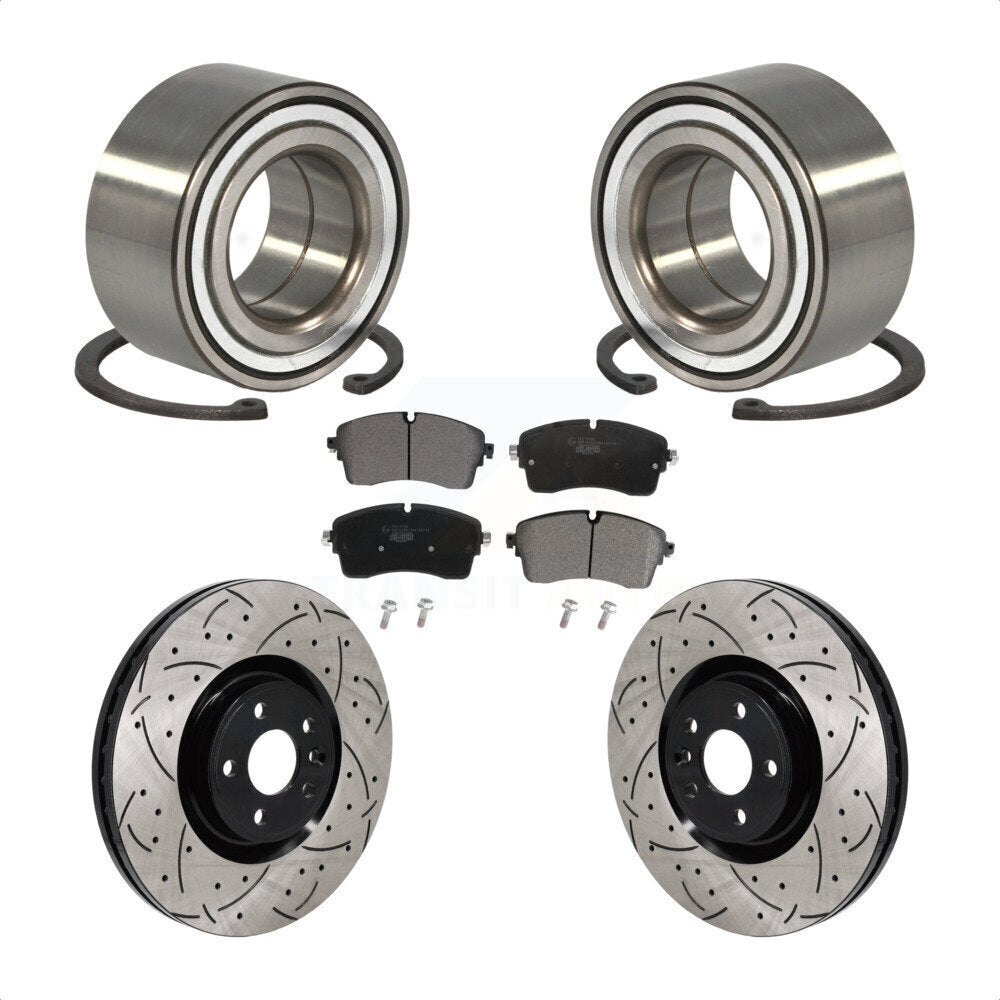 Front Wheel Bearing Drilled Slot Brake Rotor & Pad Kit For Land Rover Range Evoque Jaguar KBB-130774