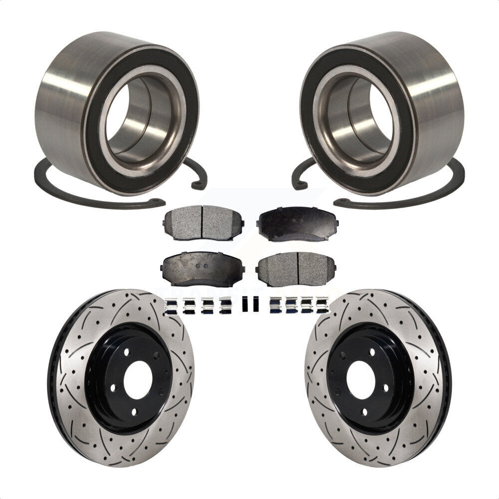 Front Wheel Bearing Coated Drilled Slotted Brake Rotor & Pad Kit For 2016-2018 Mazda CX-9 KBB-130776