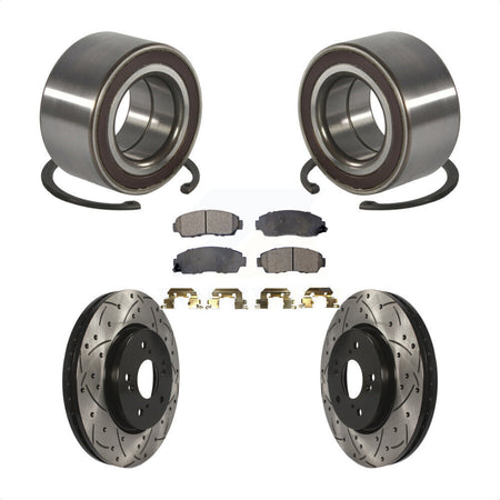 Front Wheel Bearing Coated Drilled Slotted Brake Rotor & Pad Kit For Honda CR-V Acura RDX KBB-130777