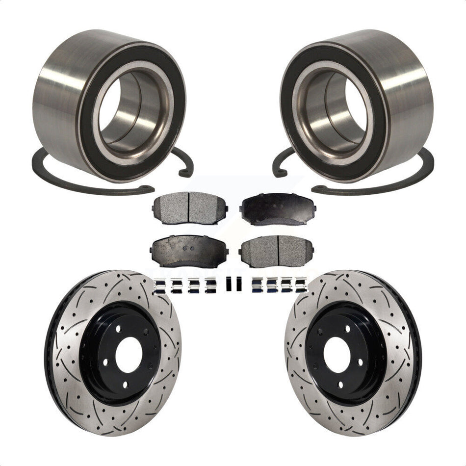 Front Wheel Bearing Coated Drilled Slotted Brake Rotor & Pad Kit For 2016-2018 Mazda CX-9 KBB-130780